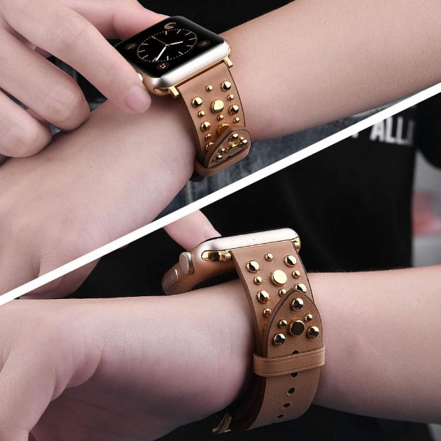 Apple Watch用 スタッズ付きレザーブレスレット 