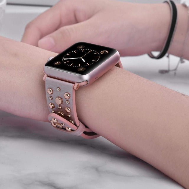 Apple Watch用 スタッズ付きレザーブレスレット 