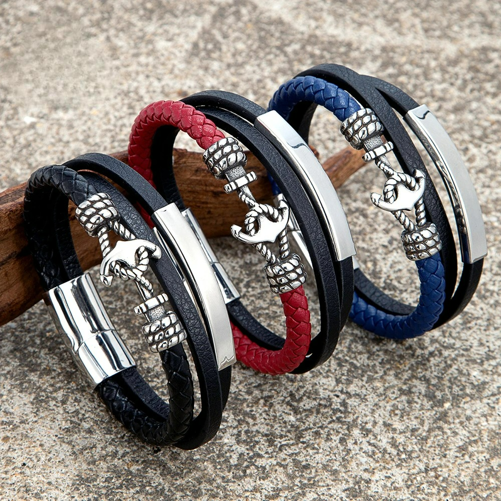 Bracelet triple ancre rouge