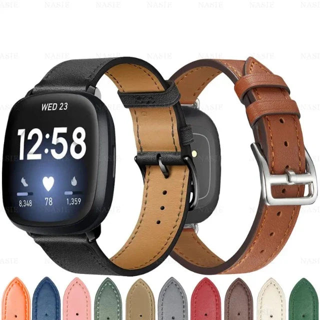 Fitbit Versa 3、Versa 4、Sense 2対応 レザーブレスレットバンド