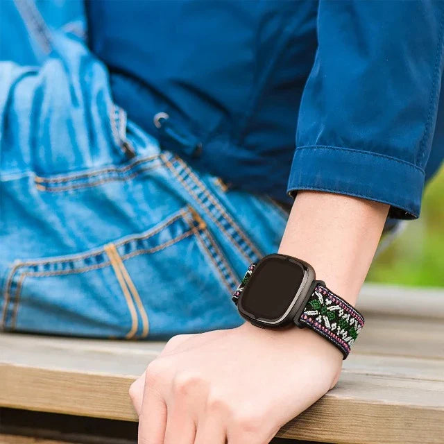 Fitbit Versa 3 Versa 4 Sense 2用 ナイロン製ストレッチブレスレット 