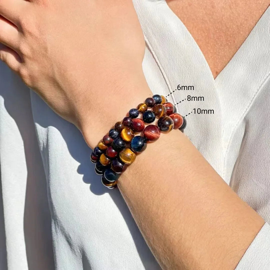 Bracelet en Oeil de Tigre, Oeil de Taureau & Oeil de Faucon