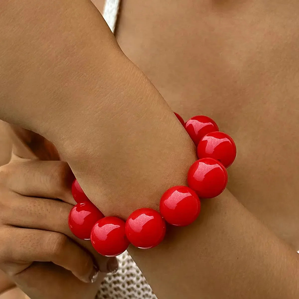 レディース カラービーズ ブレスレット レッド