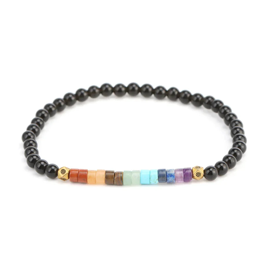 Bracelet en Pierres Naturelles 7 Chakras Obsidienne noire