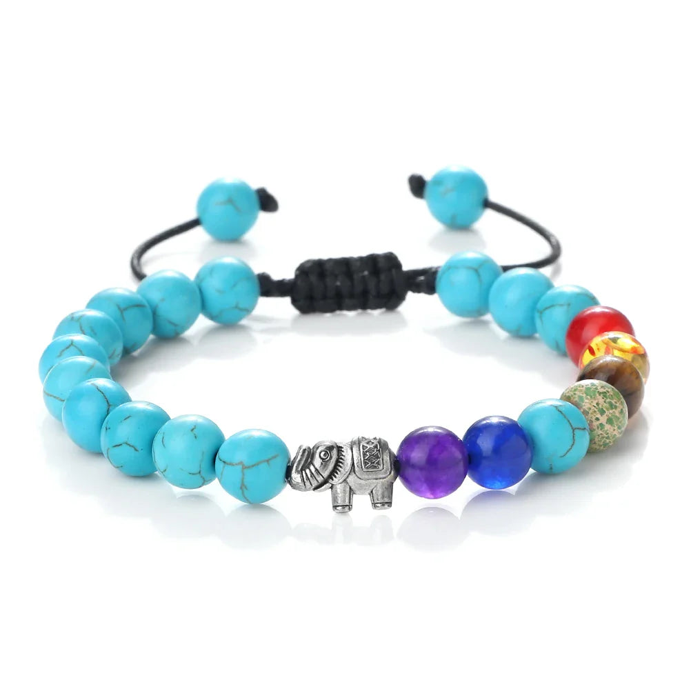 Bracelet en Pierres Naturelles et Eléphant 7 Chakras 7