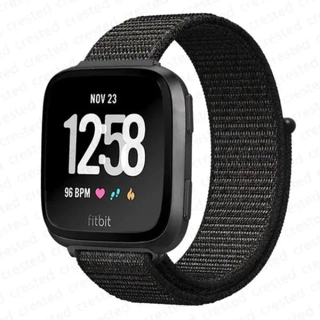 Fitibit Versa 3 Versa 4 Sense 2用の布製時計バンド ブラック