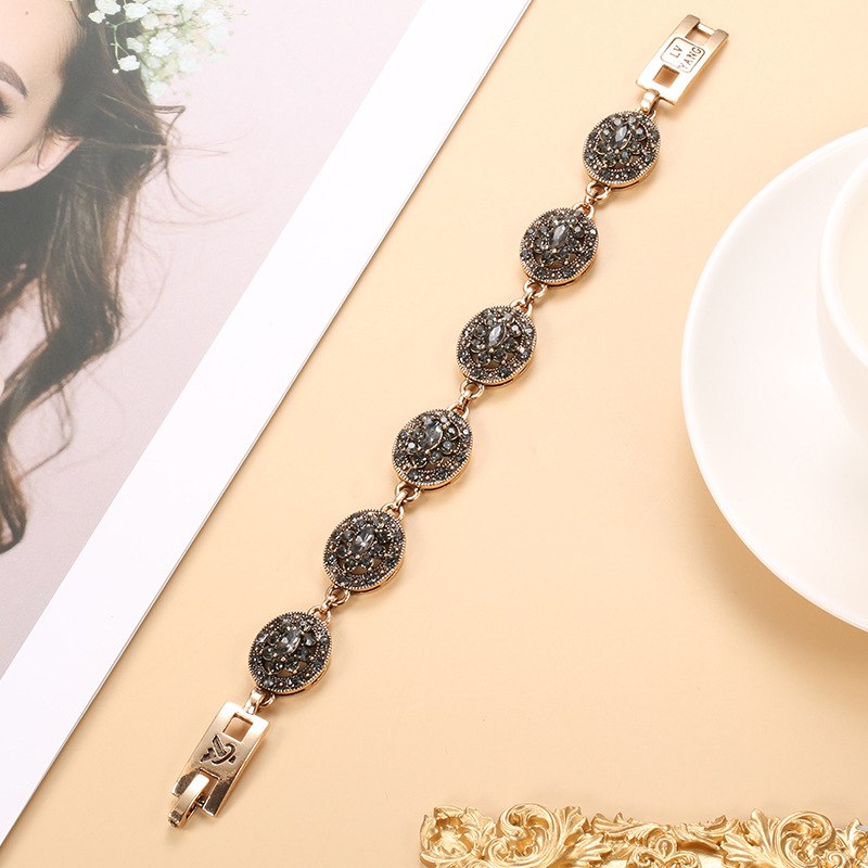 Bracelet Femme Style Ethnique Pierres Noires