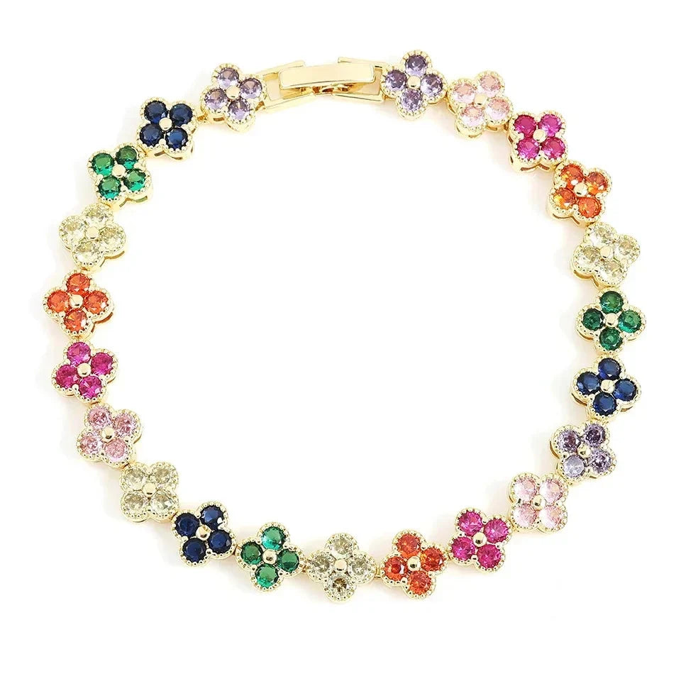 カラフルなデイジーの花モチーフのゴルメットブレスレット ゴールド