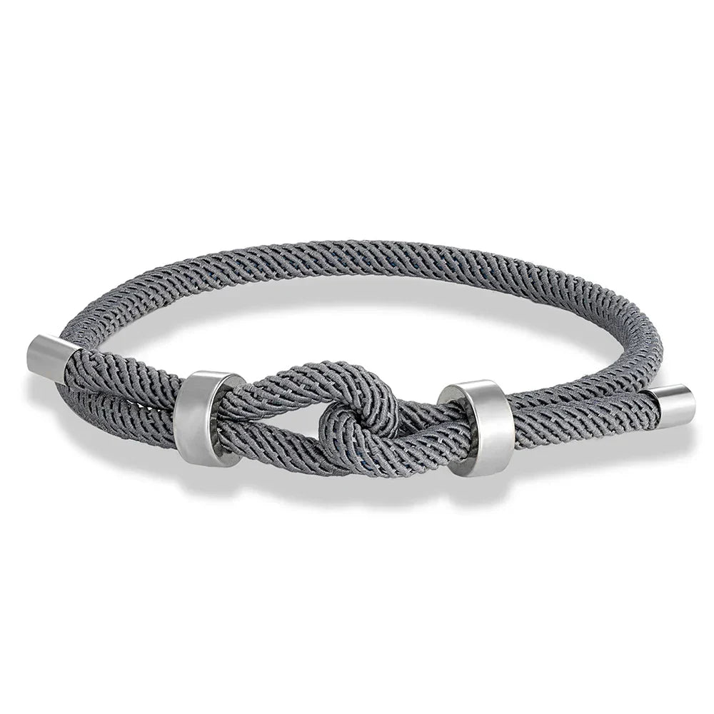 Bracelet moderne en corde tressée avec nœud gris