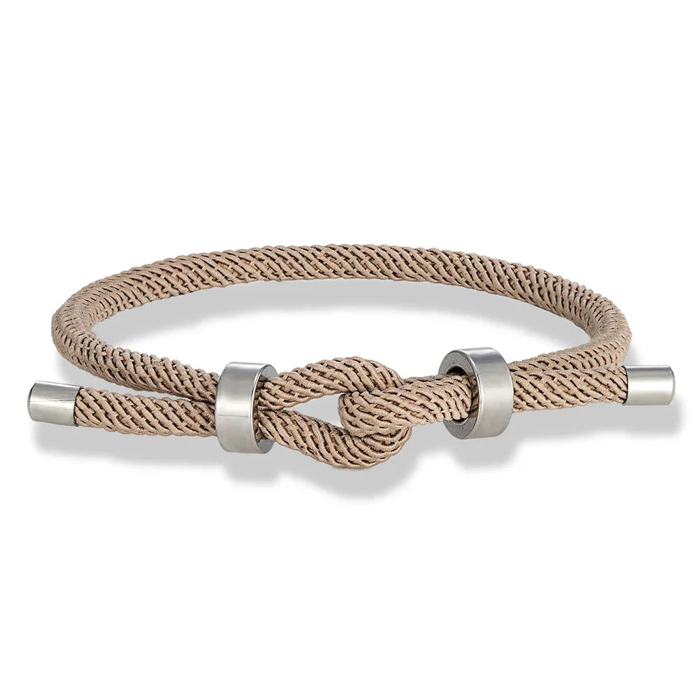 Bracelet moderne en corde tressée avec nœud  beige