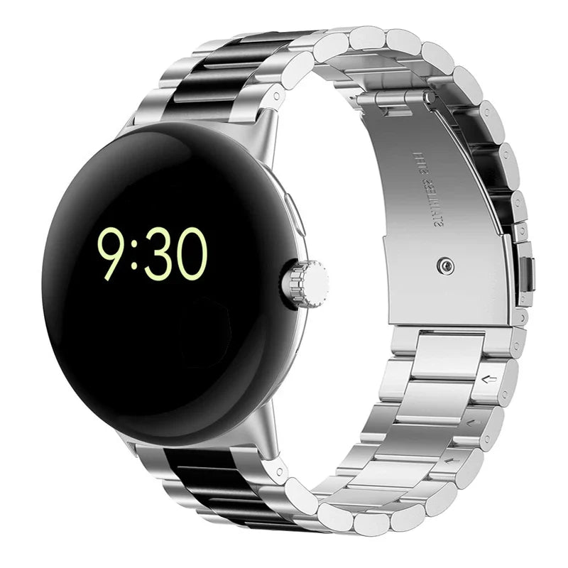 焼入れスチール製スマートウォッチ用ウォッチバンド Google Pixel Watch 1 & 2 シルバー ブラック
