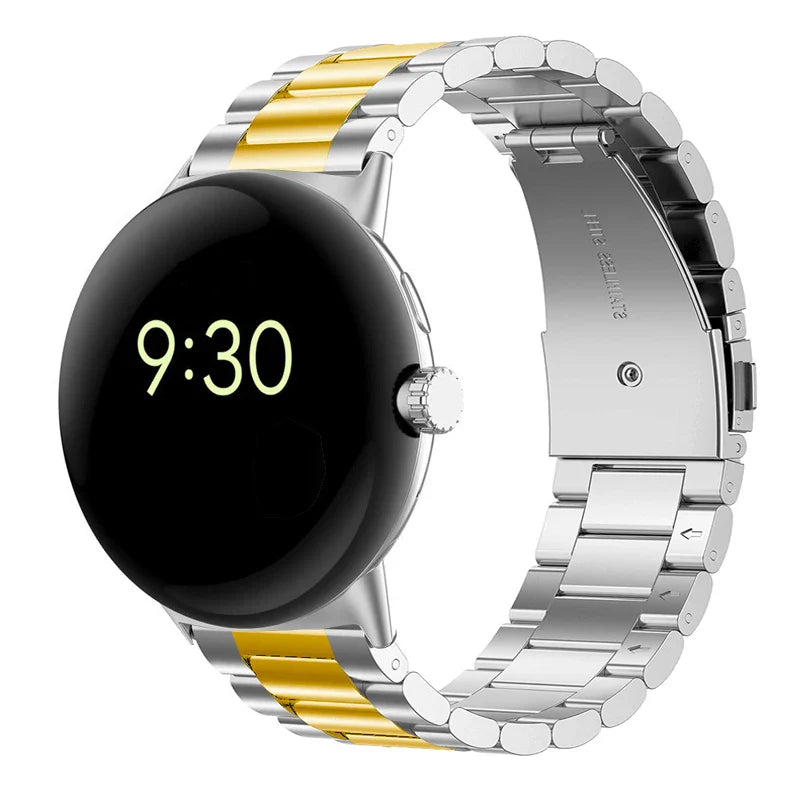 焼入れスチール製スマートウォッチ用ウォッチバンド Google Pixel Watch 1 & 2 シルバーゴールド