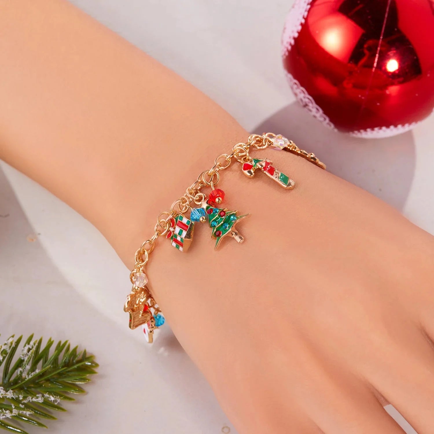 ブレスレット クリスマスツリー 雪だるま ゴールド 1