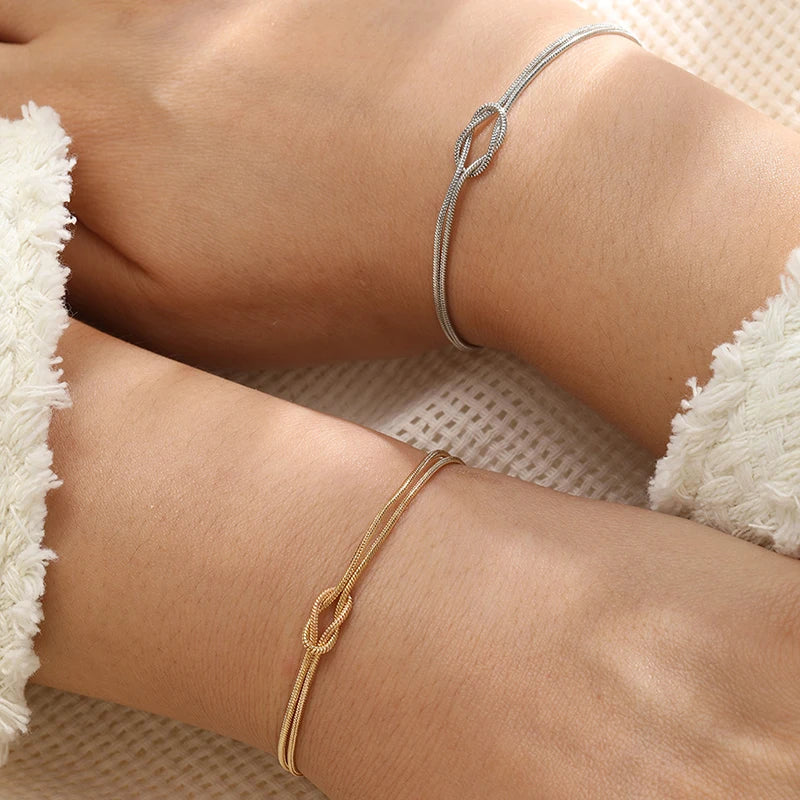 カップル向け 交差ノット ブレスレット ゴールド＆シルバー（2本セット）