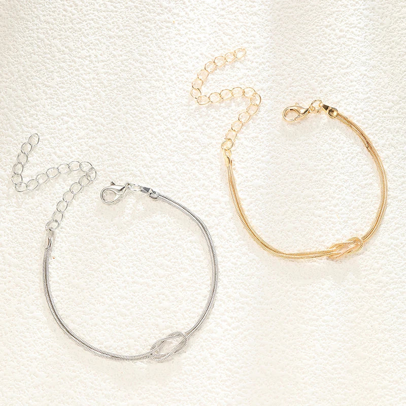 カップル向け 交差ノット ブレスレット ゴールド＆シルバー（2本セット）