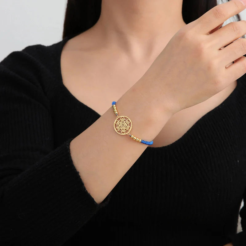 Bracelet Coloré de Femme Cube de Métatron bleu