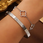 四つ葉のクローバー付きブレスレット 2本セット シルバー