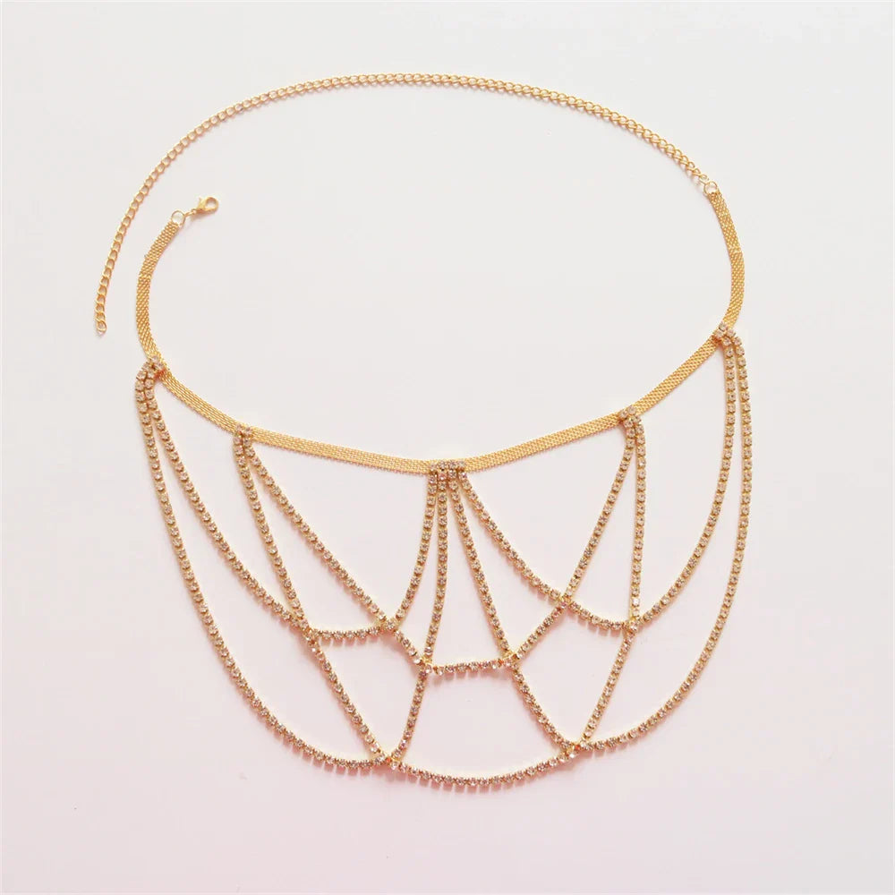 Chaîne de cuisse en strass - bijou de jambe pour femme or