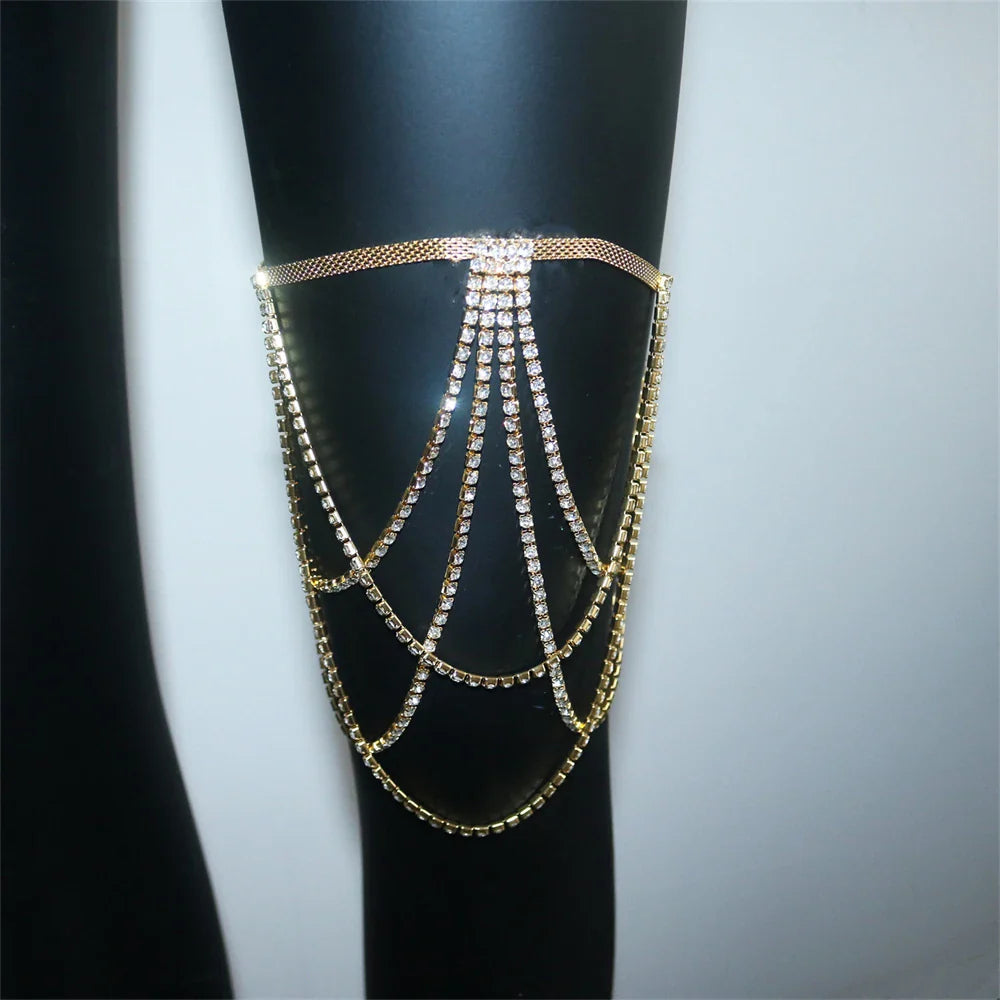 Chaîne de cuisse en strass - bijou de jambe pour femme or