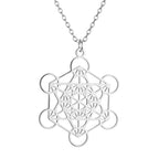 Collier avec Grand Pendentif Cube de Métatron argent