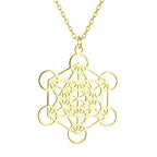 Collier avec Grand Pendentif Cube de Métatron or