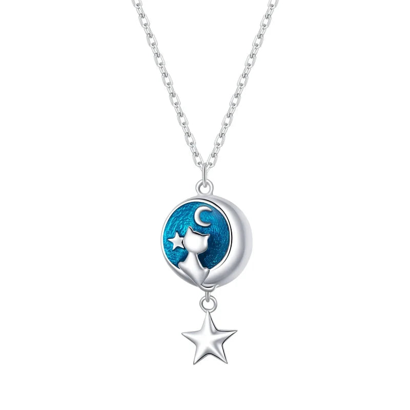Collier avec Pendentif avec Décor Lune et Chat