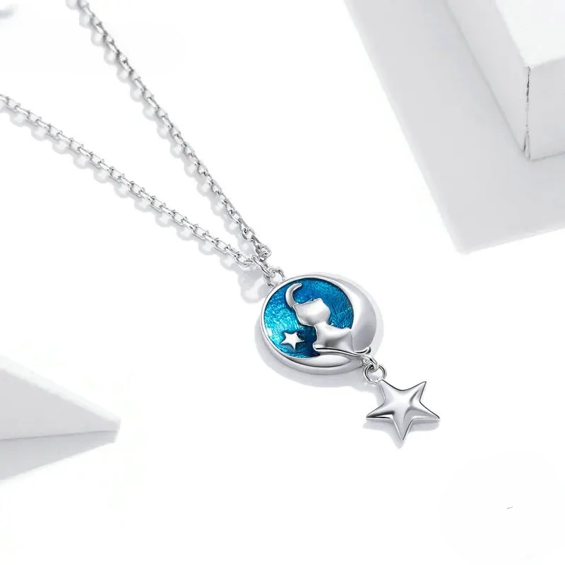 Collier avec Pendentif avec Décor Lune et Chat