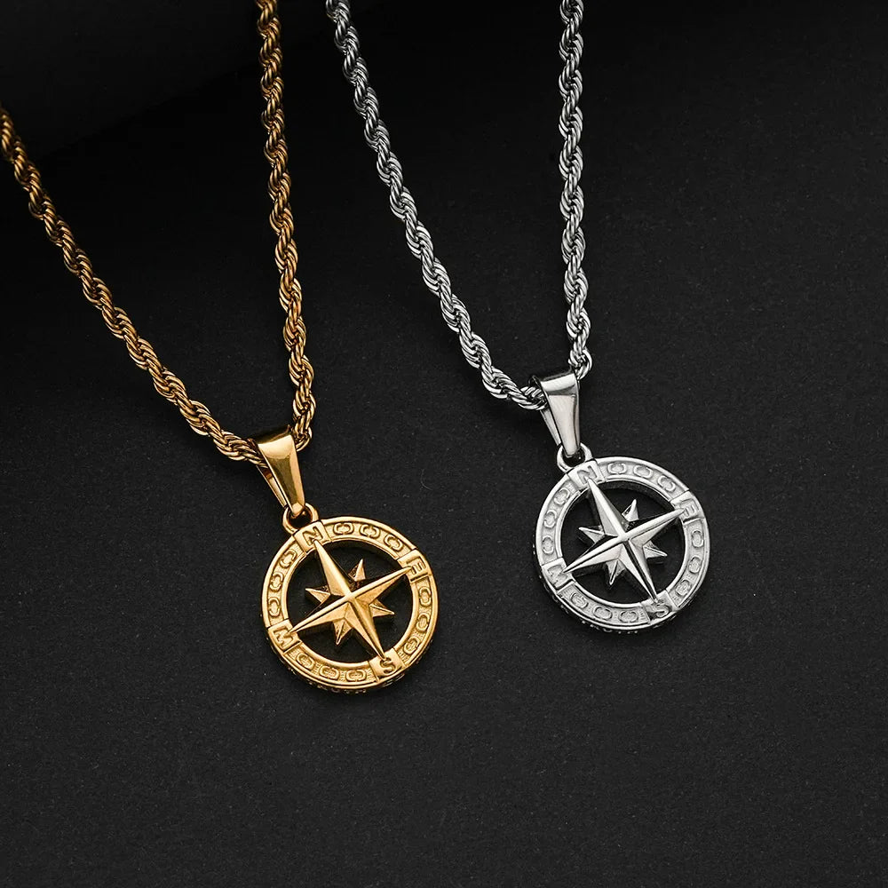 Collier avec Pendentif Boussole Rose des Vents or