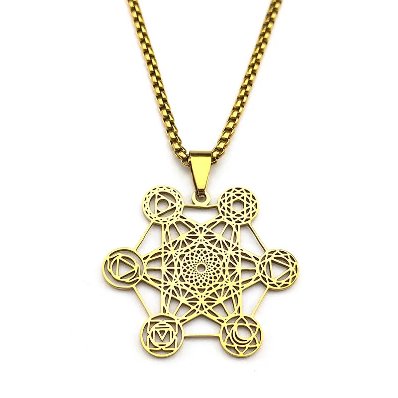 Collier avec Pendentif Cube de Métatron or