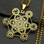 Collier avec Pendentif Cube de Métatron or