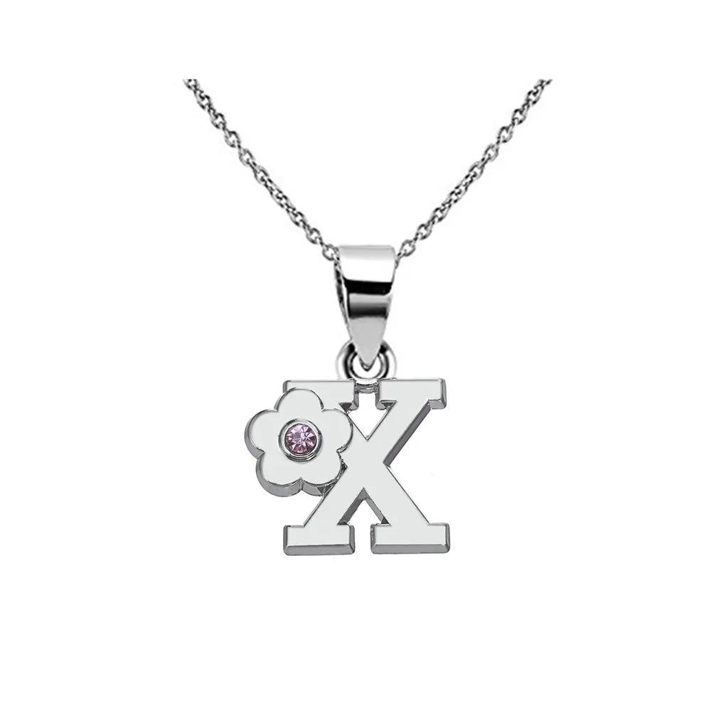 イニシャルとフラワーのペンダント付きネックレス x
