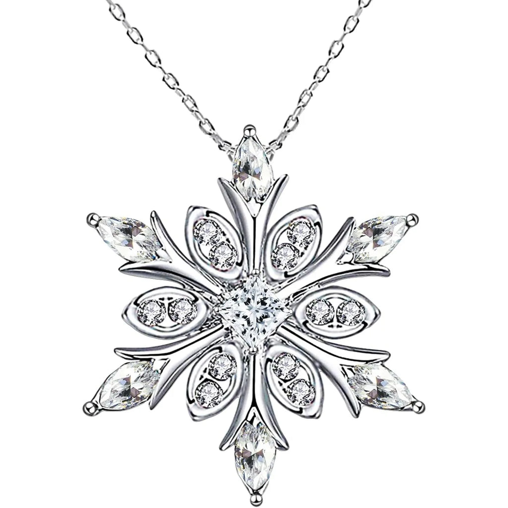 ホワイトキュービックジルコニアの雪の結晶ペンダントネックレス