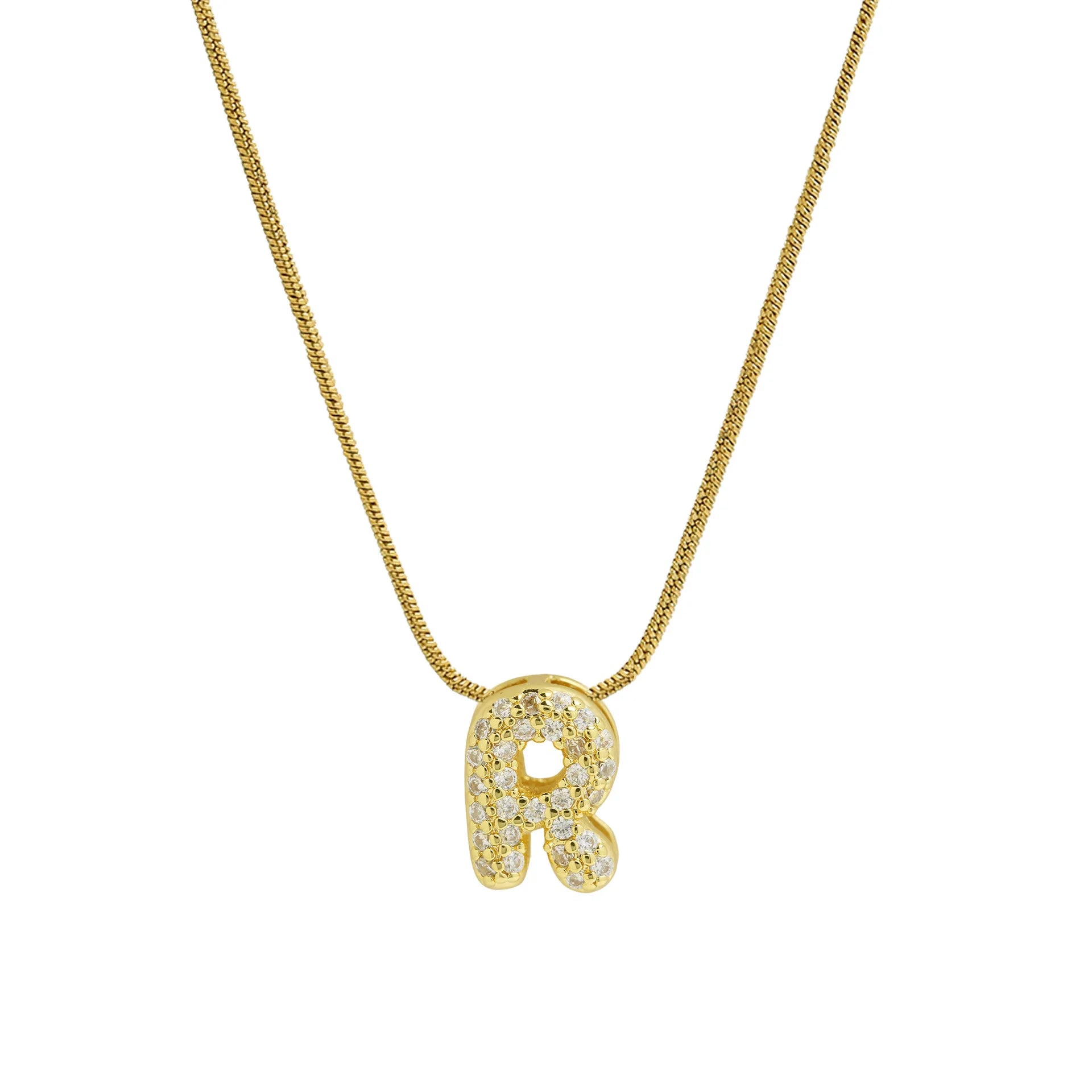 Collier avec pendentif initiale en strass r