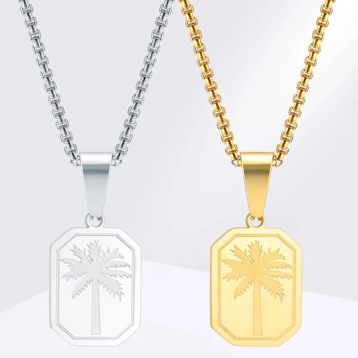 Collier avec pendentif palmier géométrique or