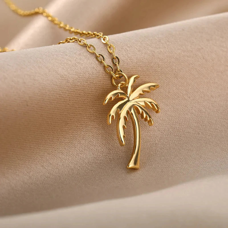 女性用 パームツリーペンダント付きネックレス ゴールド