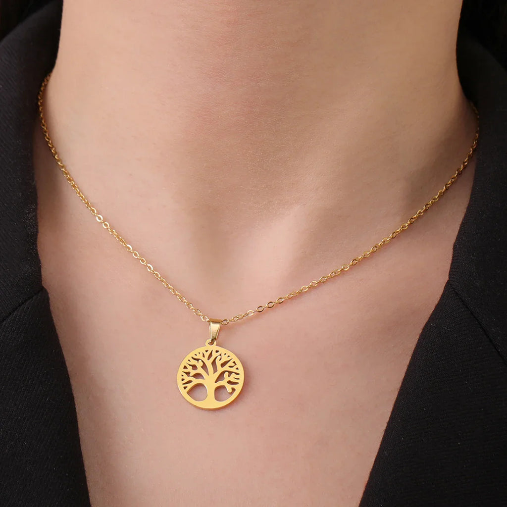 Collier avec Pendentif Rond Arbre de Vie Homme ou Femme or