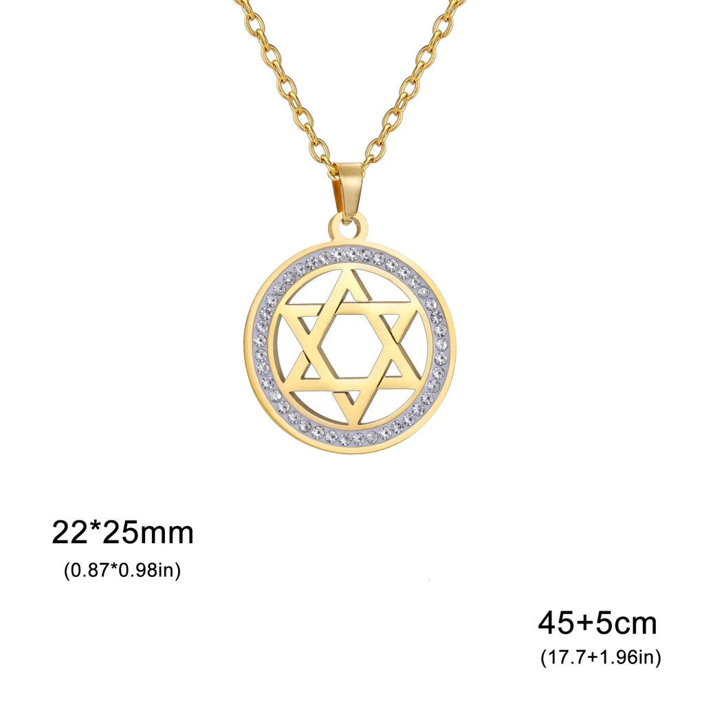 Collier avec pendentif rond avec symbole juif étoile de David
