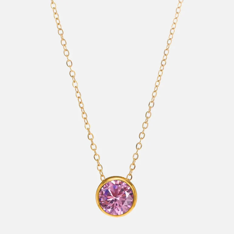 レディース向けラウンド型バースストーンペンダントネックレス 