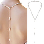 パール付きレディース向けバックネックレス（ウェディング用）