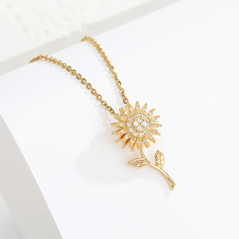 エレガントなロングペンダント付きひまわりの花ネックレス