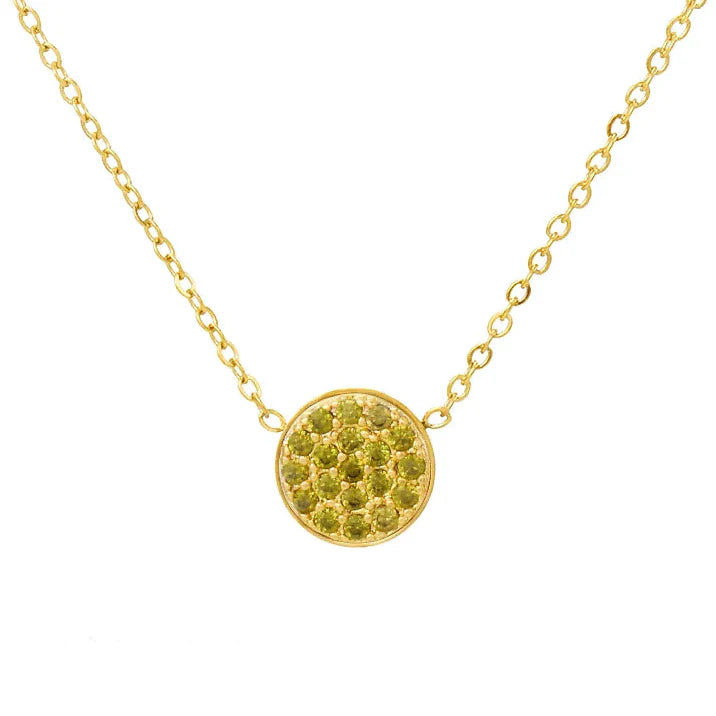 Collier et pendentif avec petite pierre de naissance ronde août