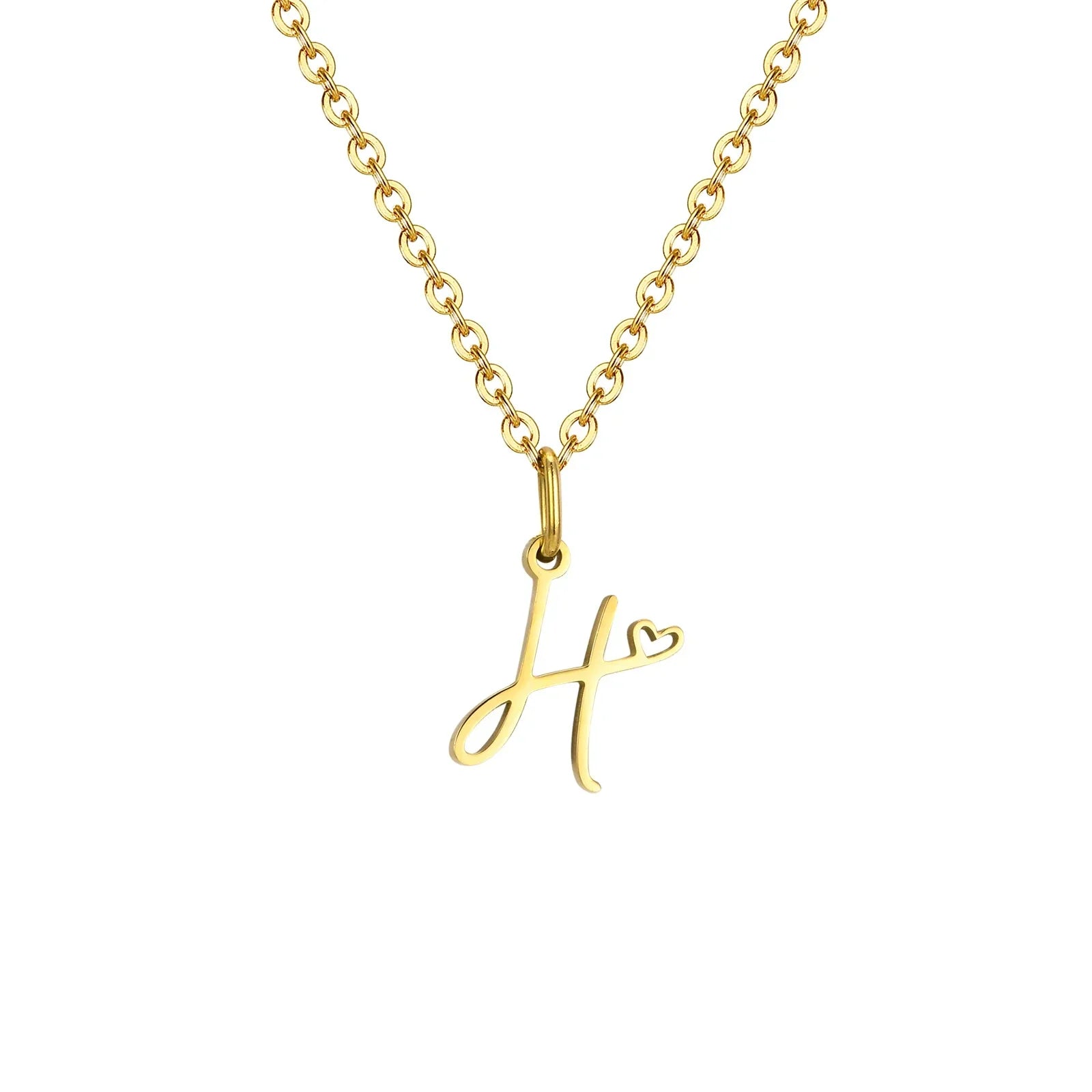 レターイニシャルとハートのペンダント付きレディースネックレス h