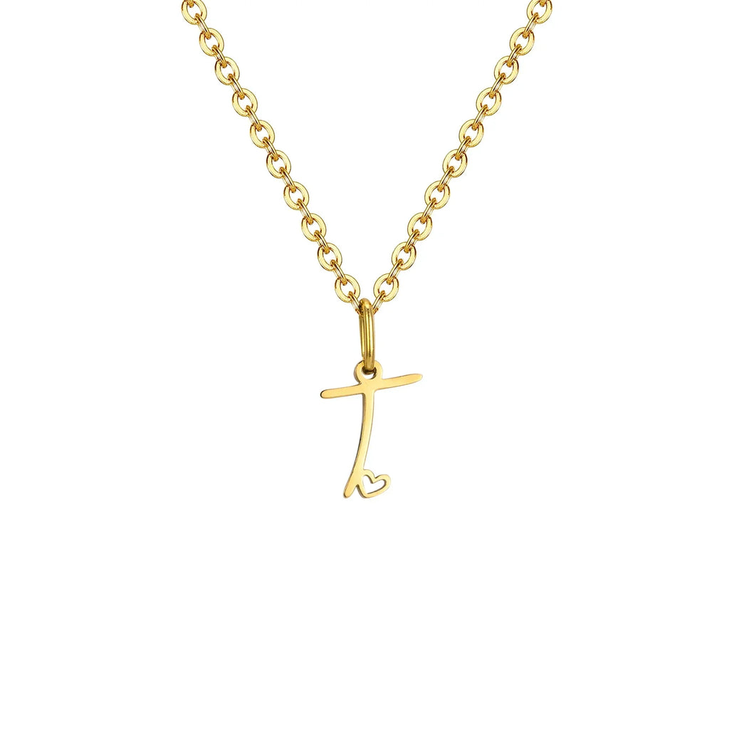 レターイニシャルとハートのペンダント付きレディースネックレス t