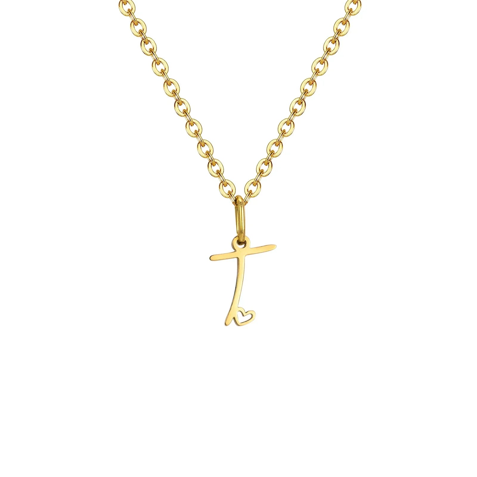 レターイニシャルとハートのペンダント付きレディースネックレス t