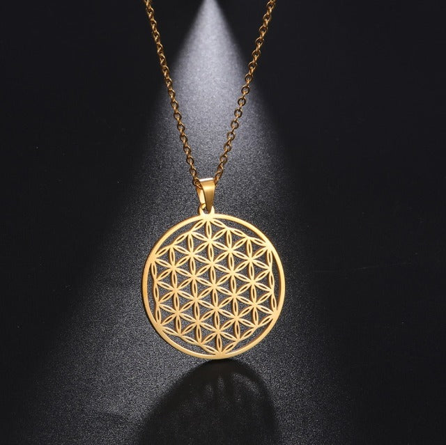 Collier Fleur de Vie Perles Pendentif Mandala Homme Femme Dawapara or