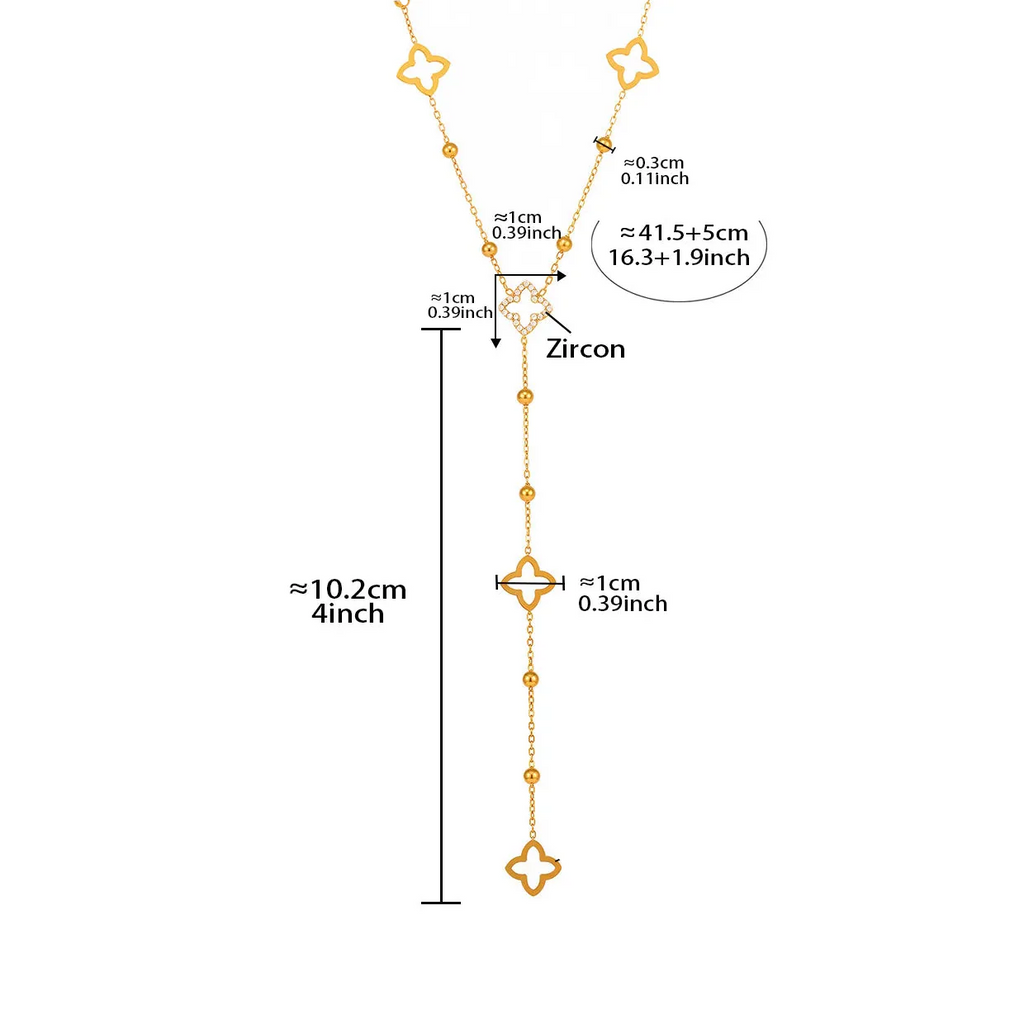 Collier Long avec Pendentifs Trèfle à 4 Feuilles et Zircon