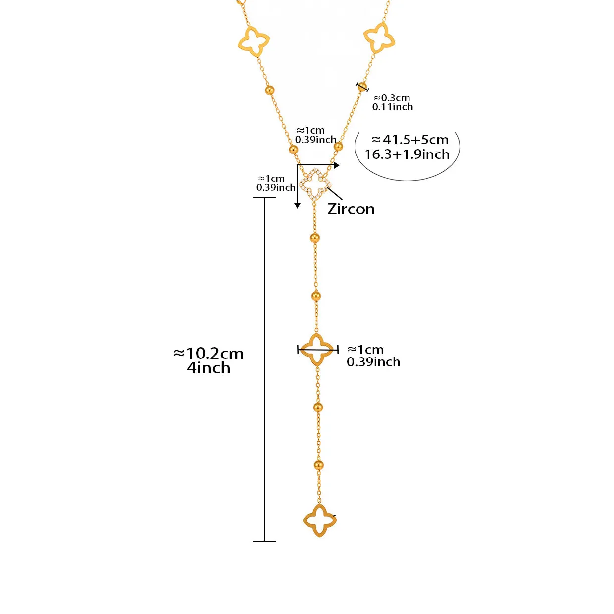 Collier Long avec Pendentifs Trèfle à 4 Feuilles et Zircon