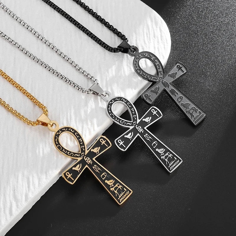 エジプトのアンク十字のアミュレットペンダントネックレス シルバー