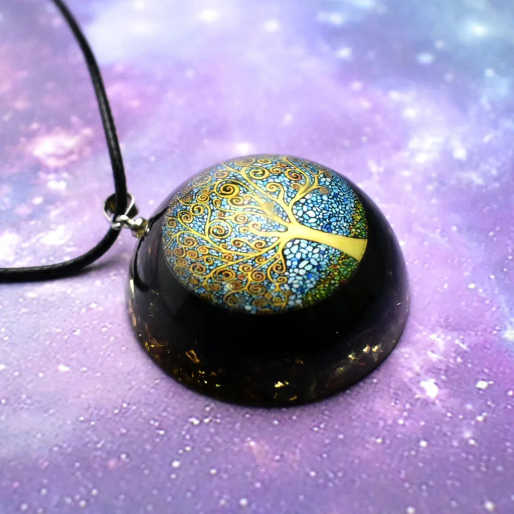 Collier Pendentif avec Arbre de Vie en Tourmaline Noire