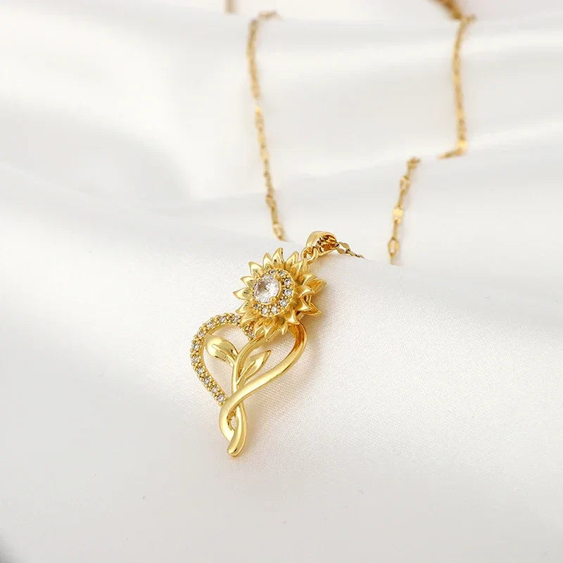 ハートと回転するひまわりの花のアンチストレス ペンダントネックレス